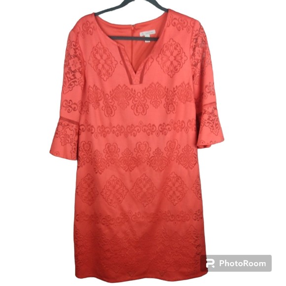 DB Dresses & Skirts - db Women's Size14 Lace Dress Tangerine Orange 3/4 Sleeve Knee Length